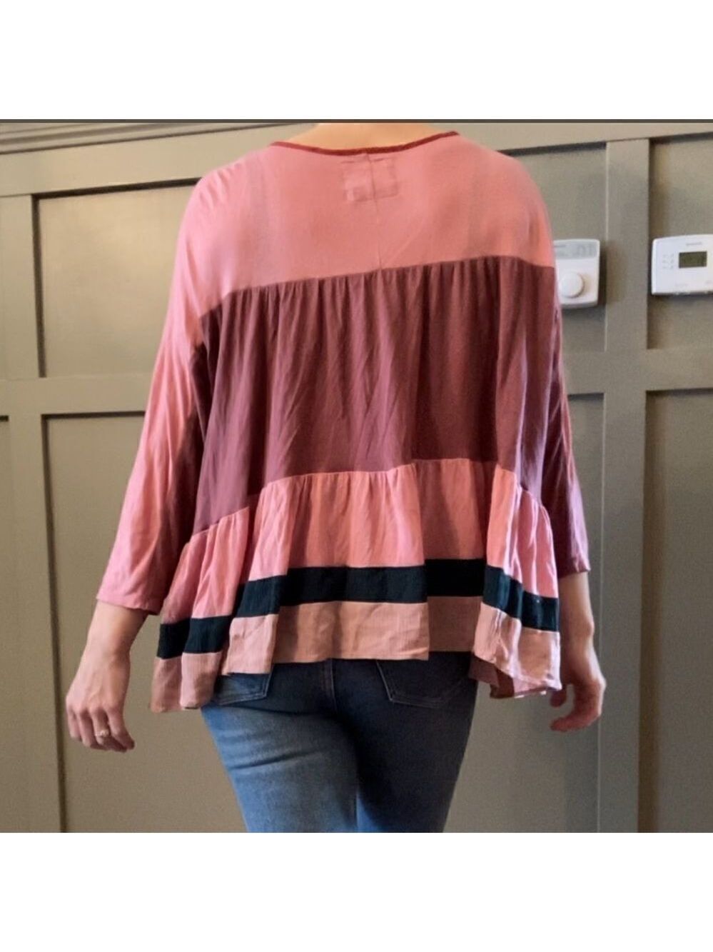ANTHROPOLOGIE Meadow Rue Colorblock Boho Ruffle Swing Top Size Small - Picture 7 of 13